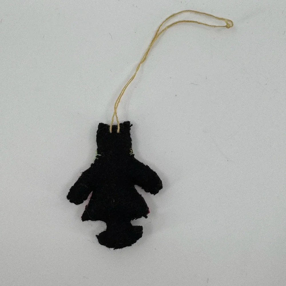 Vtg Felt Black Cat Christmas Ornament Folk Art Handcrafted Sequin Holiday Decor
